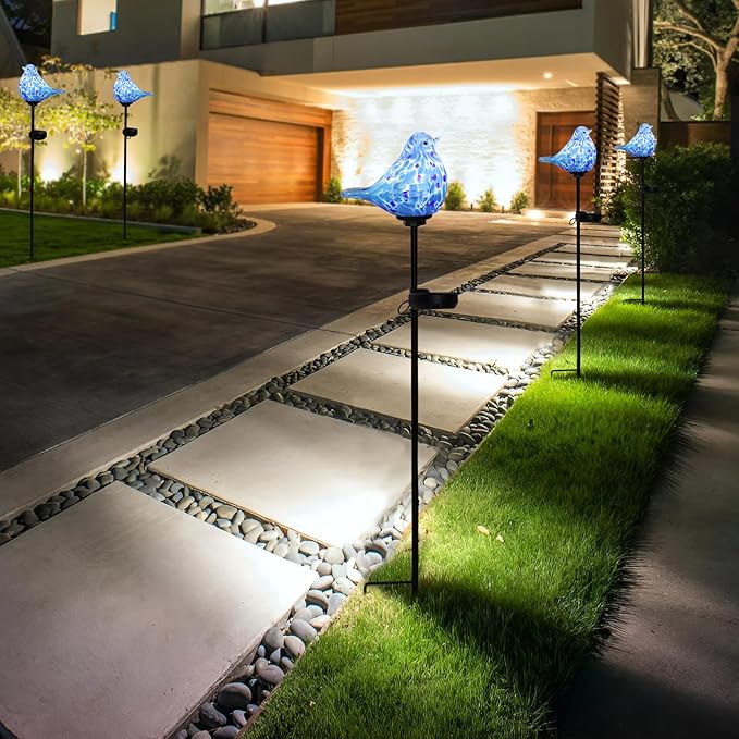 Bshine Solar Garden Decoration Outdoor Bluebird Lights, Hand Blown Glass - Image 5