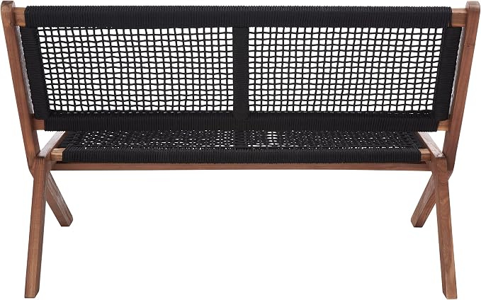 SAFAVIEH Outdoor Collection Kobina Natural Acacia Wood/Black Rope Foldable Bench - Image 5