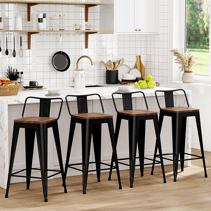WENTMENT Metal Bar Stools Set of 4 Counter Height Barstools by WENTMENT