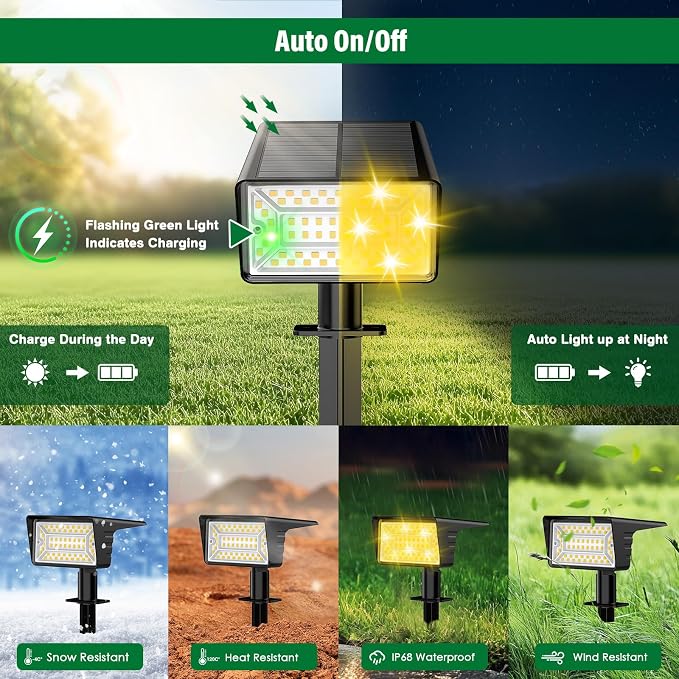 Solar Spot Lights Outdoor with 60 LED & Auto On/Off, 6 Pack Solar Lights - Image 4