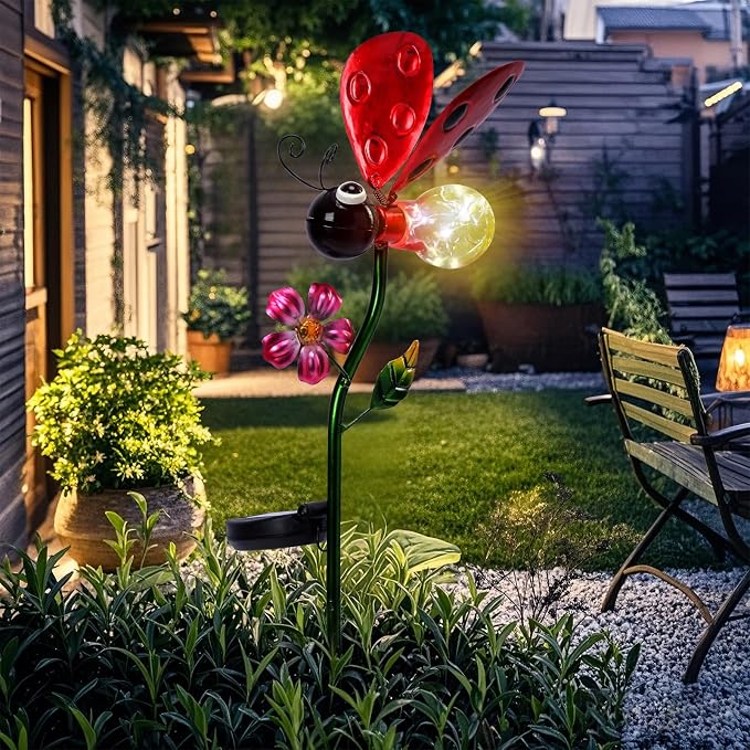 Decorative Solar Lights Outdoor Solar Ladybug Stake Lights Metal Decorative - Image 3
