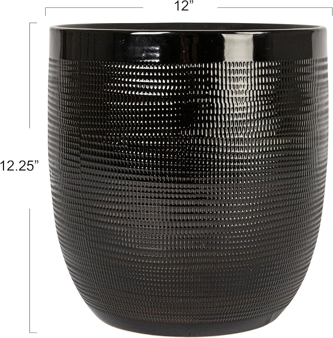 Creative Co-Op Embossed Textured Stoneware Planter, Matte Black - Image 2