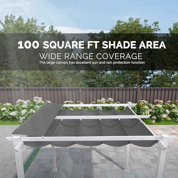 PURPLE LEAF 10' x 10' Outdoor Aluminum Pergola White Heavy-Duty Retractable - Image 9