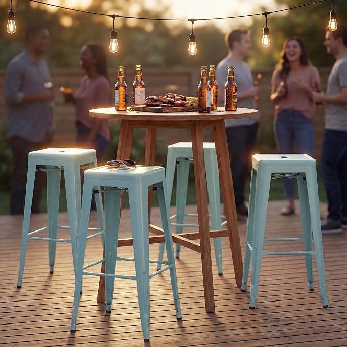 Shahoo 30 Inches Metal Bar Stools Counter Height Stackable Backless Stools - Image 9