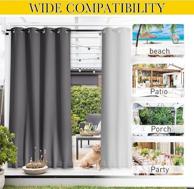 NICETOWN 2 Panels Outdoor Curtains Waterproof Extra Long 108" - Image 6
