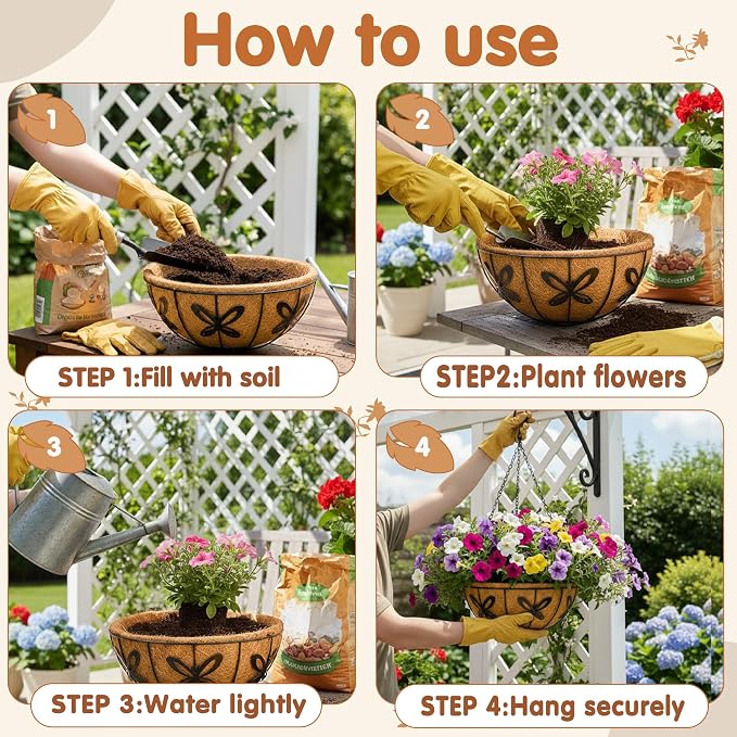 14 inch Metal Hanging Baskets For Plants Outdoor 4 Pack Round Metal Wire - Image 5