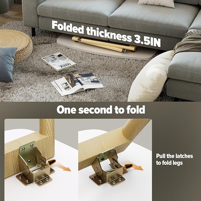 WOHOMO Folding Coffee Table 39.3'' White Coffee Tables - Image 3