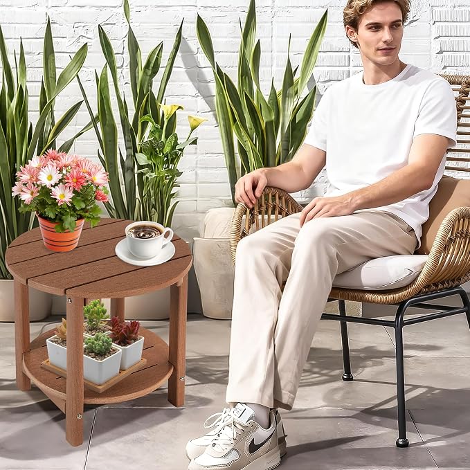 LZRS Round Adirondack Side Table Double End Table, Outdoor Side Tables - Image 2