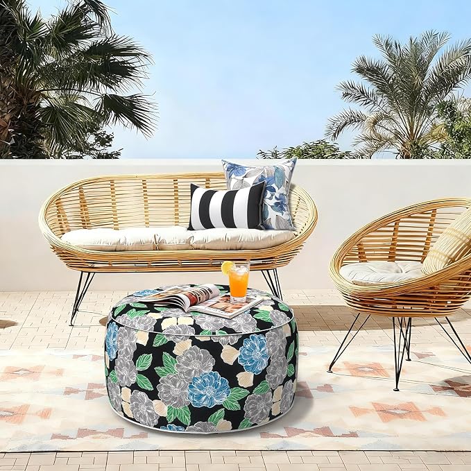 LVTXIII Outdoor Inflatable Ottoman, Fade-Resistant Round Footrest Stool D31”x - Image 2