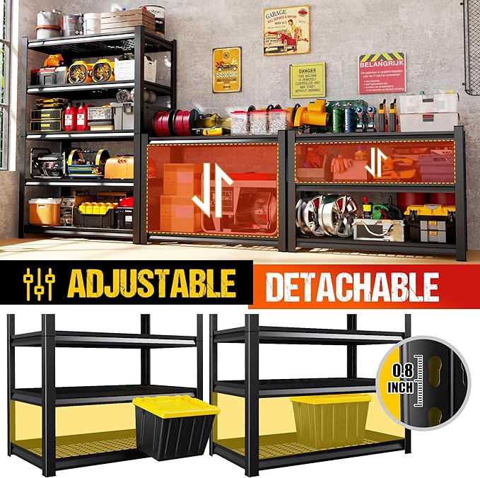 72" H Garage Shelving Heavy Duty Storage Shelves, Adjustable Metal Shelving Unit - Image 5