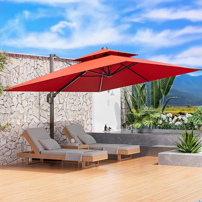 9' X 12' Cantilever Outdoor Patio Umbrellas Double Top Large Rectangle Umbrella - Image 7