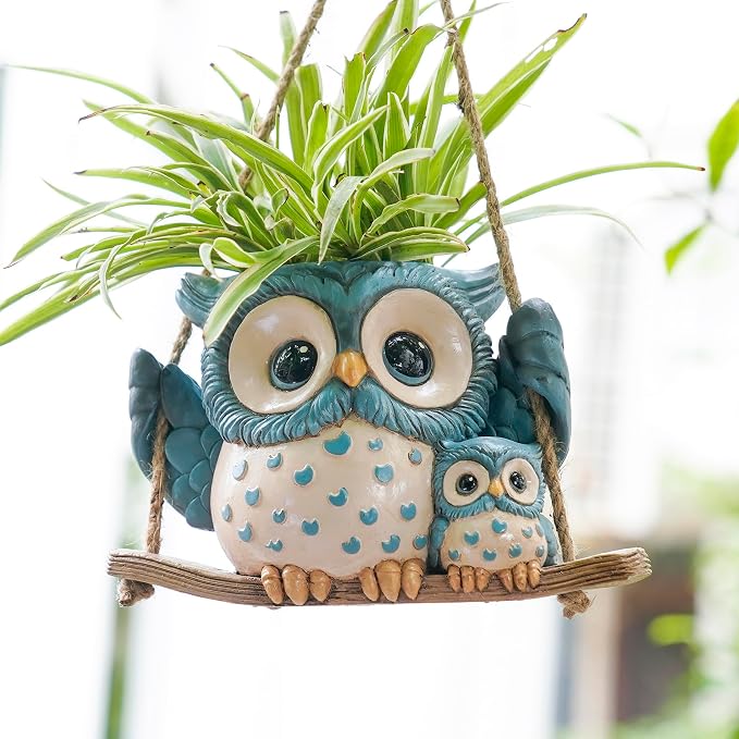 Swing Owl Hanging Planters for Indoor Plants, Cute Small Succulent Pots by Saysmile