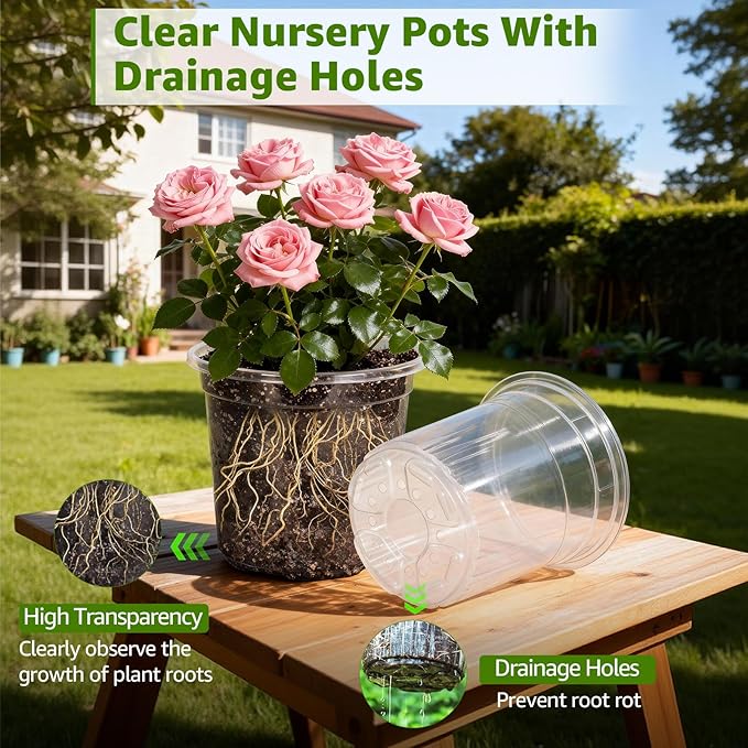 MIXC Clear Nursery Pots with Drainage Holes, 7/5/4 Inch Reinforced Transparent - Image 3