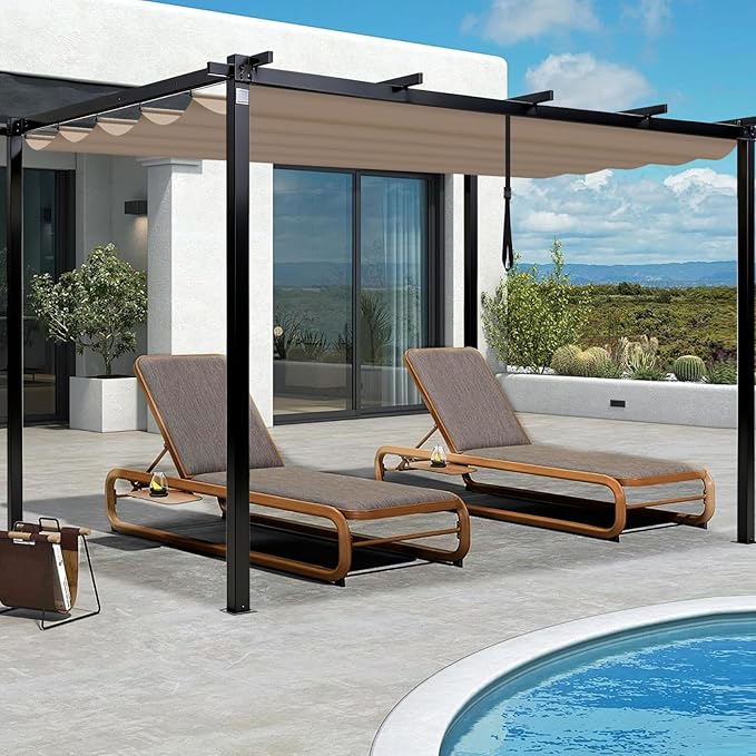 10' X 10' Pergola Shade Cover for Outdoor Retractable Durable Fabric Canopy - Image 6