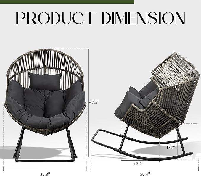 JAMFLY Egg Chair Rocking Chairs, Wicker Patio Chair Oversized Lounger Chair - Image 2