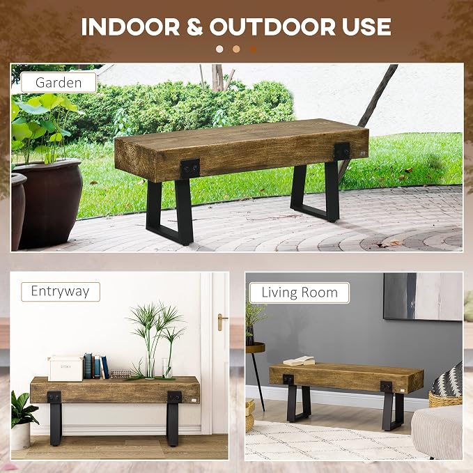 HOMCOM Garden Bench with Metal Legs, Rustic Wood Effect Concrete Entryway Bench - Image 6