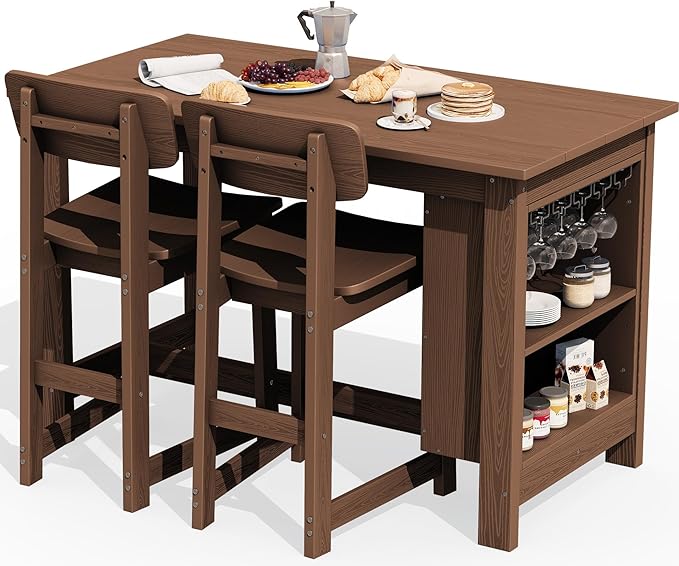 SERWALL 3-Piece Outdoor Counter Height Bar Set, HDPE Patio Bar Table - Image 2