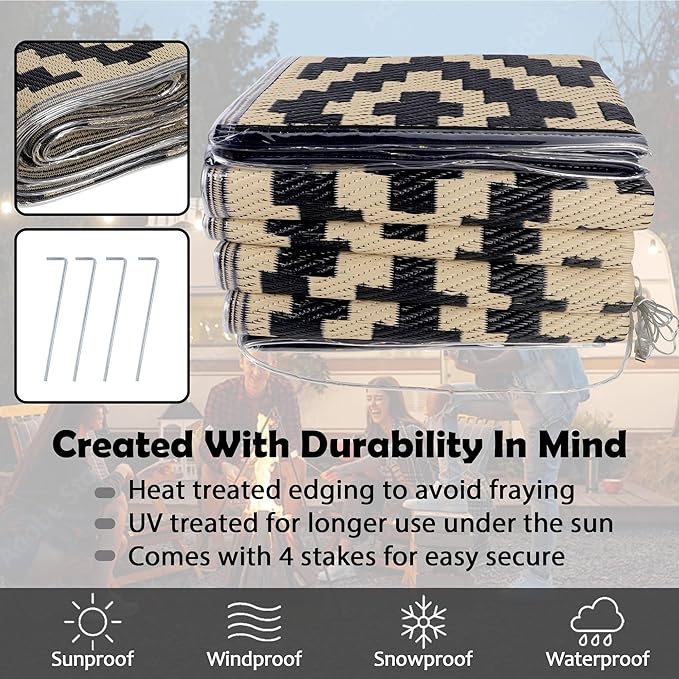SAND MINE Reversible Mats with Led Strip Lights, Plastic Straw Rug, Modern Area - Image 4
