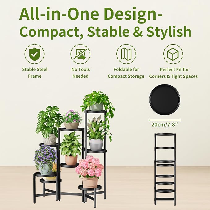 7 Tiered Metal Corner Plant Stand Indoor Outdoor, Tall Large Folding Rack - Image 5