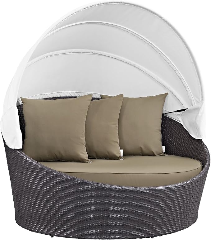Modway Convene Wicker Rattan Outdoor Patio Retractable Canopy Round Poolside by Modway