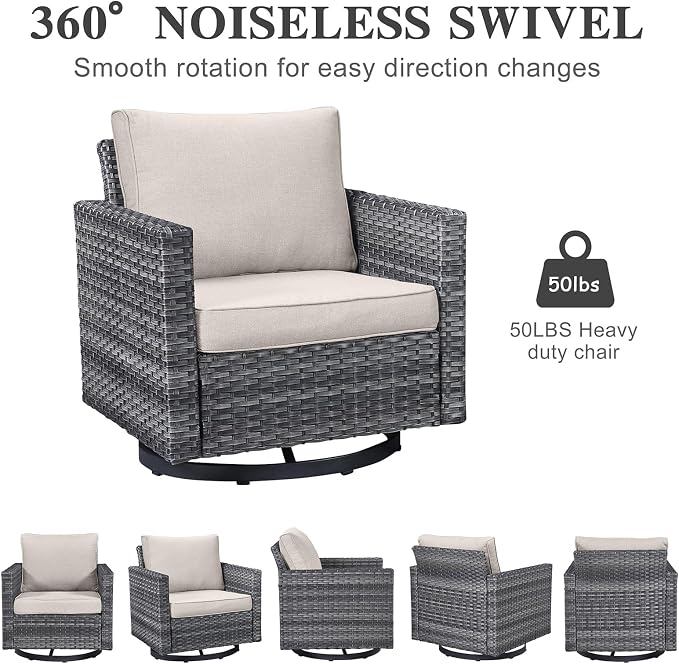 Belord Outdoor Bistro Set 3 Piece Wicker Swivel Rocker Patio Chairs, Oversize - Image 5