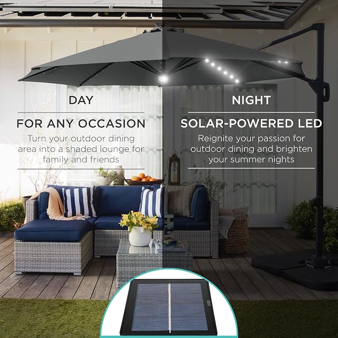 Best Choice Products 10ft Solar LED Cantilever Patio Umbrella, 360-Degree - Image 3