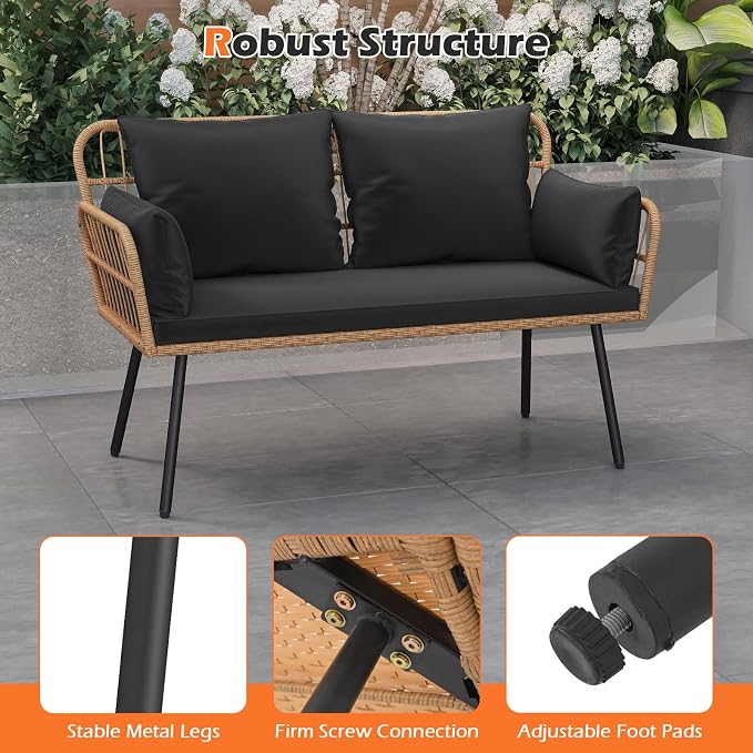 Tangkula Patio Wicker Loveseat, Outdoor Rattan 2-Seat Cushioned Sofa - Image 8