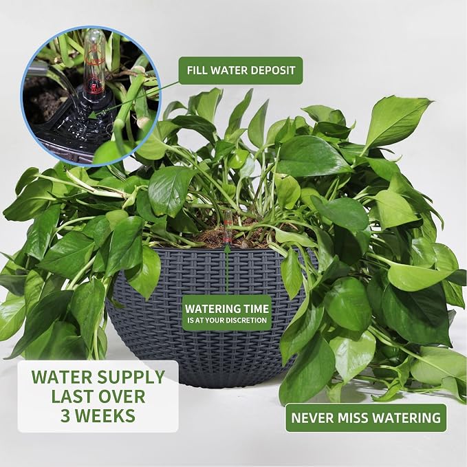 Dexceder 13.5 Inch Large Self Watering Hanging Planters Indoor Outdoor - Image 4