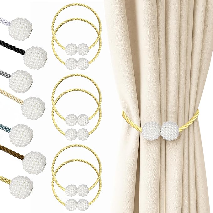 Hion Magnetic Curtain Tiebacks Golden 6 Pack, Curtain Tiebacks Buckles by Hion