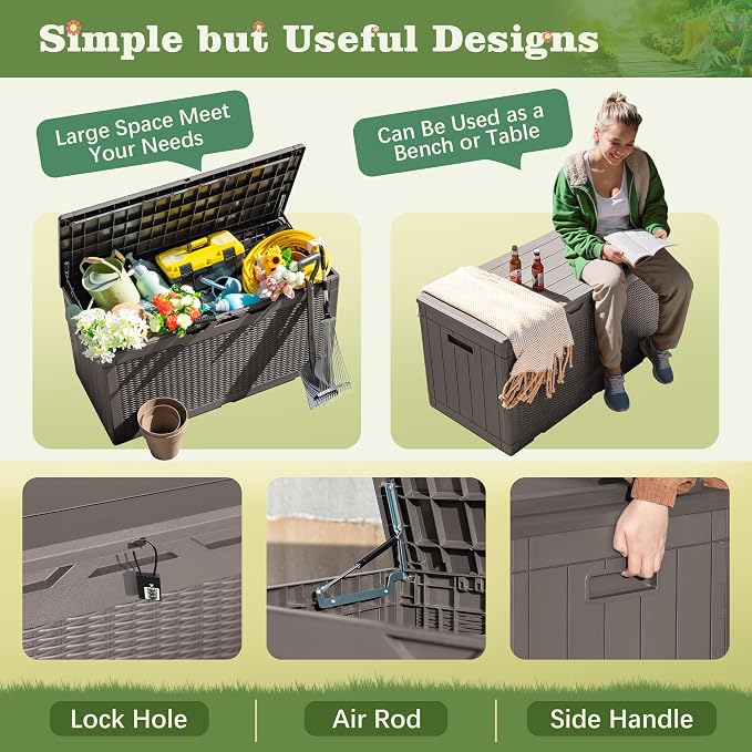 Flamaker Outdoor Storage Box 100 Gallon Waterproof Resin Deck Box Delivery Box - Image 3
