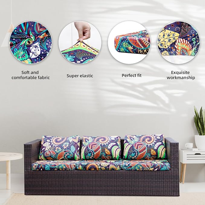 8Pcs Stretch Patio Cushion Covers, Outdoor Couch Covers Replacement, Outdoor - Image 3