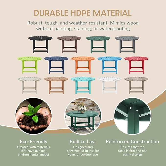 WestinTrends Malibu Low Outdoor HDPE Round Patio Coffee Table, Dark Green - Image 6