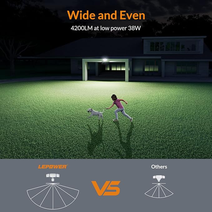 LEPOWER LED Security Light Motion Sensor Light Outdoor, 38W 4200LM Motion - Image 4