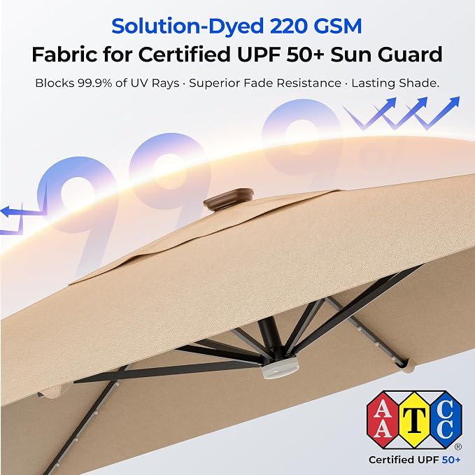 HOMSHADE 10 ft Square Cantilever Patio Umbrella - Image 4