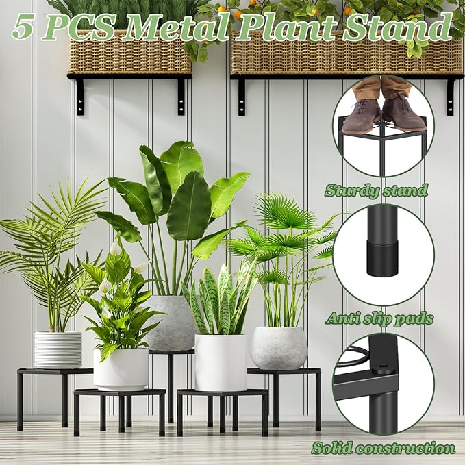 5-Pack Metal Plant Stands, Anti-Rust Iron Flower Pot Stand Plant Pot Shelf - Image 4