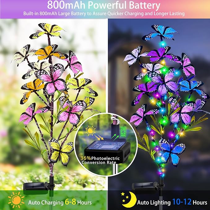 Solar Garden Lights Outdoor, Waterproof 4 Pack Solar Butterfly Lights - Image 3