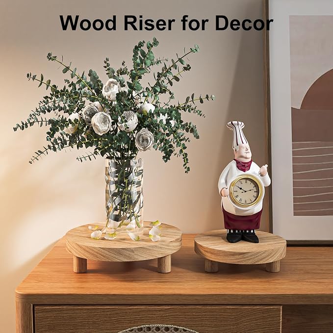 3 Pcs Wood Plant Stand Indoor Outdoor, Round Wood Riser - Image 2