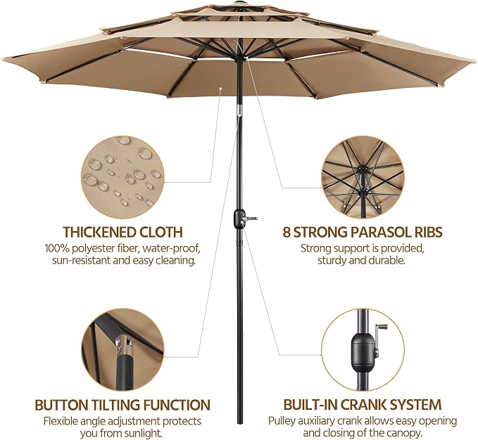 Yaheetech 3-Tier Patio Umbrella 10ft Vented Outdoor Canopy Sun Shade Large - Image 4