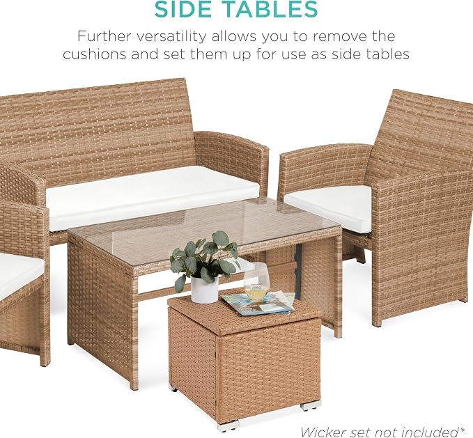 Best Choice Products Set of 2 Wicker Ottomans, Additional Seating, Side Table - Image 9