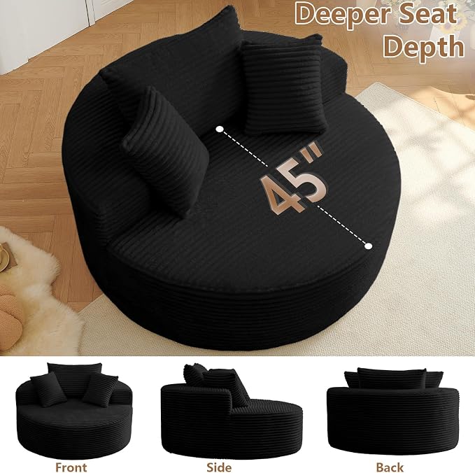 Oversized Round Chair Lounge Chaise Indoor, Upholstered Corduroy Deep Seat - Image 8