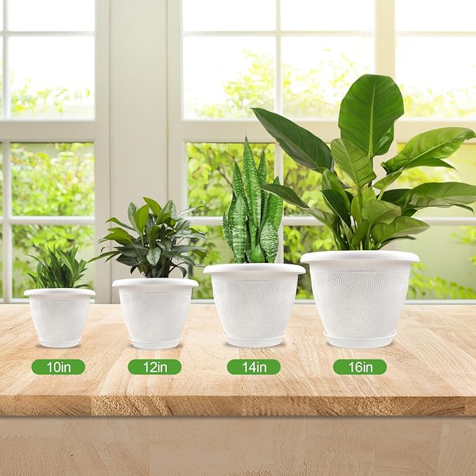 Plastic Flower Pots Planters For Indoor Plants, 3 Pack 10 Inch White Plant Pots - Image 5