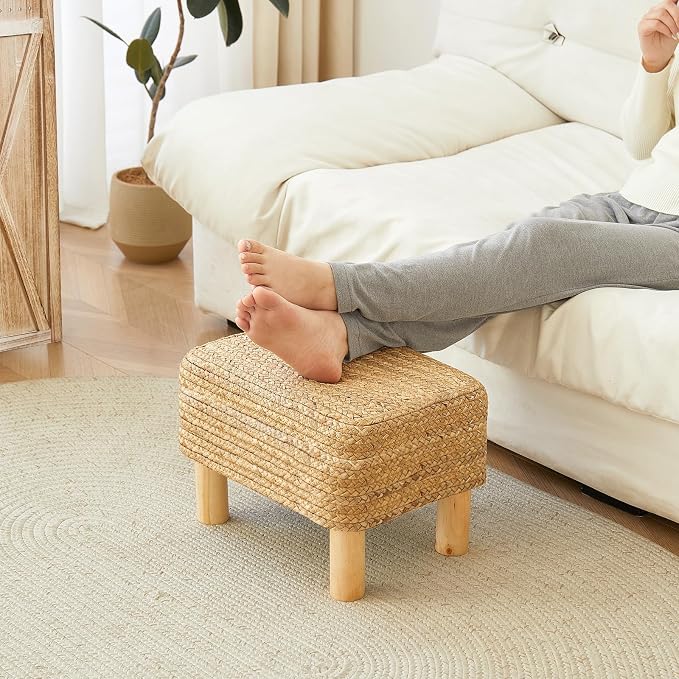 Ottoman Foot Stool Rectangular Footrest Natural Seagrass Footstool - Image 2