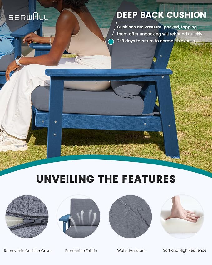SERWALL 4 Piece HDPE Outdoor Furniture Set, All Weather Wood-Like Outdoor Sofa - Image 3