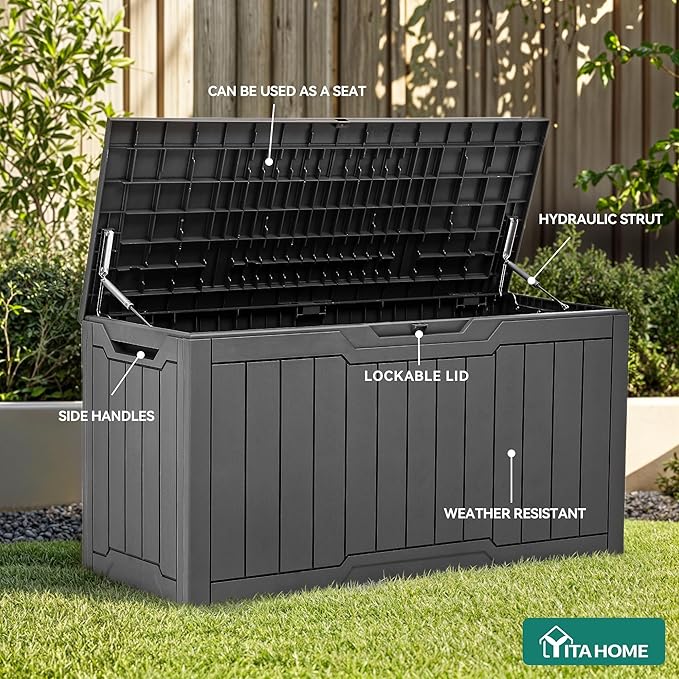 YITAHOME 100 Gallon Resin Deck Box, Weather Resistant Outdoor Storage Box - Image 4