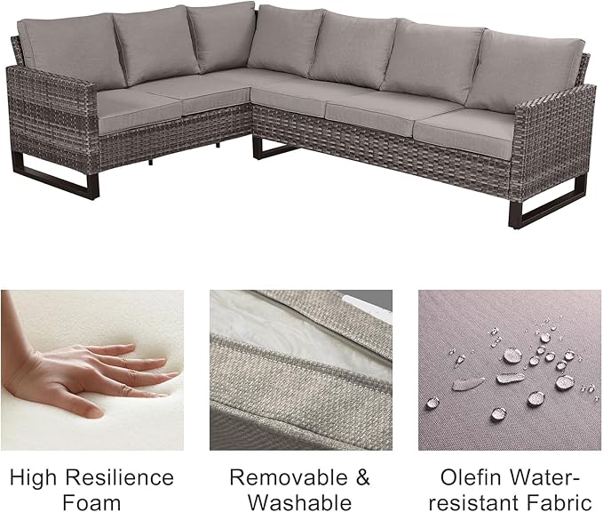Belord Outdoor Sectional Sofa 6 Seater L Shaped Couch Wicker Patio Conversation - Image 5