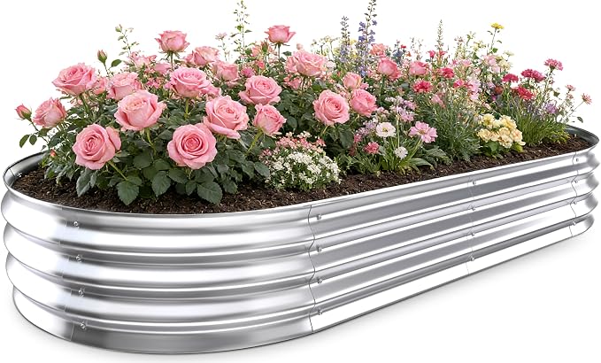 Galvanized Raised Garden Bed Outdoor, Easy Assemble Large Oval Plant Container by Tegarbed