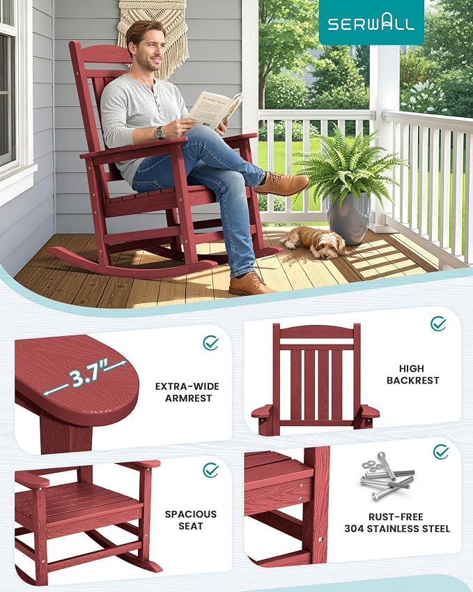 SERWALL Oversized Outdoor Rocking Chair, All-Weather Patio Rocking Chair - Image 7