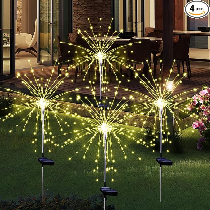 Solar Garden Firework Lights, 4 Pack, Waterproof, 120 LED, Warm White, Party by SolarEra-FREETOSHINE