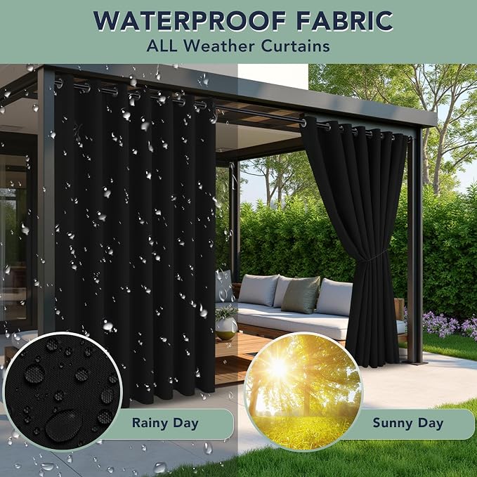 Black Outdoor Curtains for Patio Waterproof - Image 2