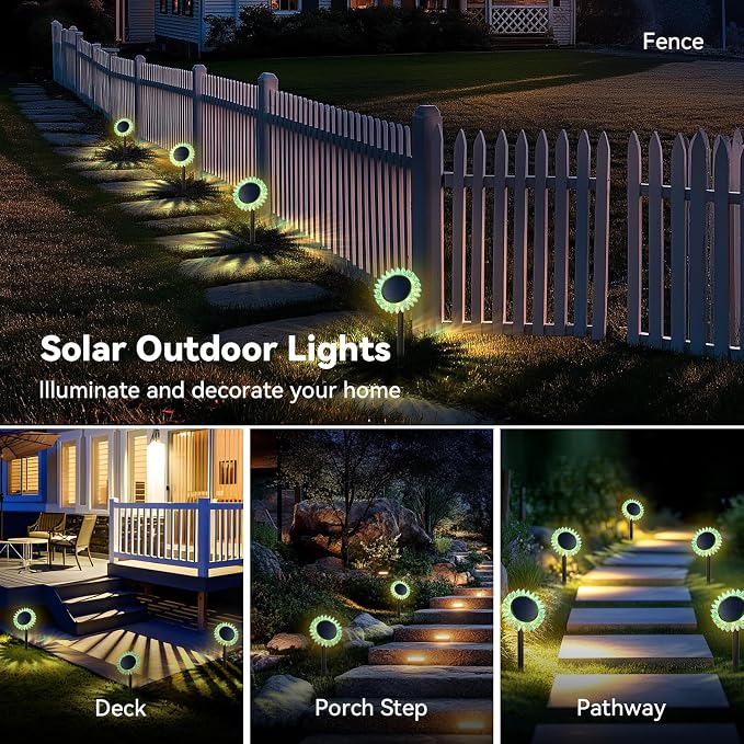 Outdoor Solar Lights, 4 Pack Led Solar Sunflower Lights, Stake/Wall 2-in-1 - Image 3